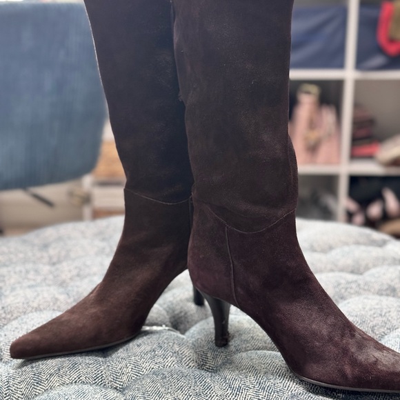 Chocolate Brown suede mid high boots - Picture 1 of 9